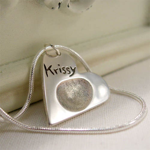 Silver Fingerprint Jewelry, Baby Fingerprint Heart Pendant Necklace, Unique Personalized Baby Keepsake, Custom Fingerprint Gift for Mom