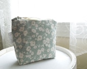 Cream and Mint Floral Cotton Coin Purse