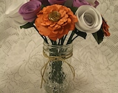 Orange, Purple, and White Paper Flower Bouquet - Novelty gift idea - Valentines gift, Birthday gift