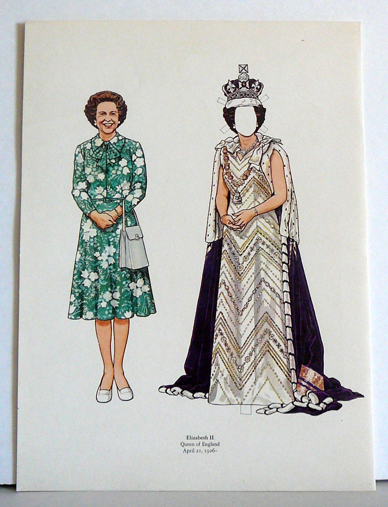 1982 Paper Doll Queen Elizabeth by EvelynnsAlcove on Etsy