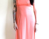 1970s Vintage Peachy Empire Waist Maxi Dress