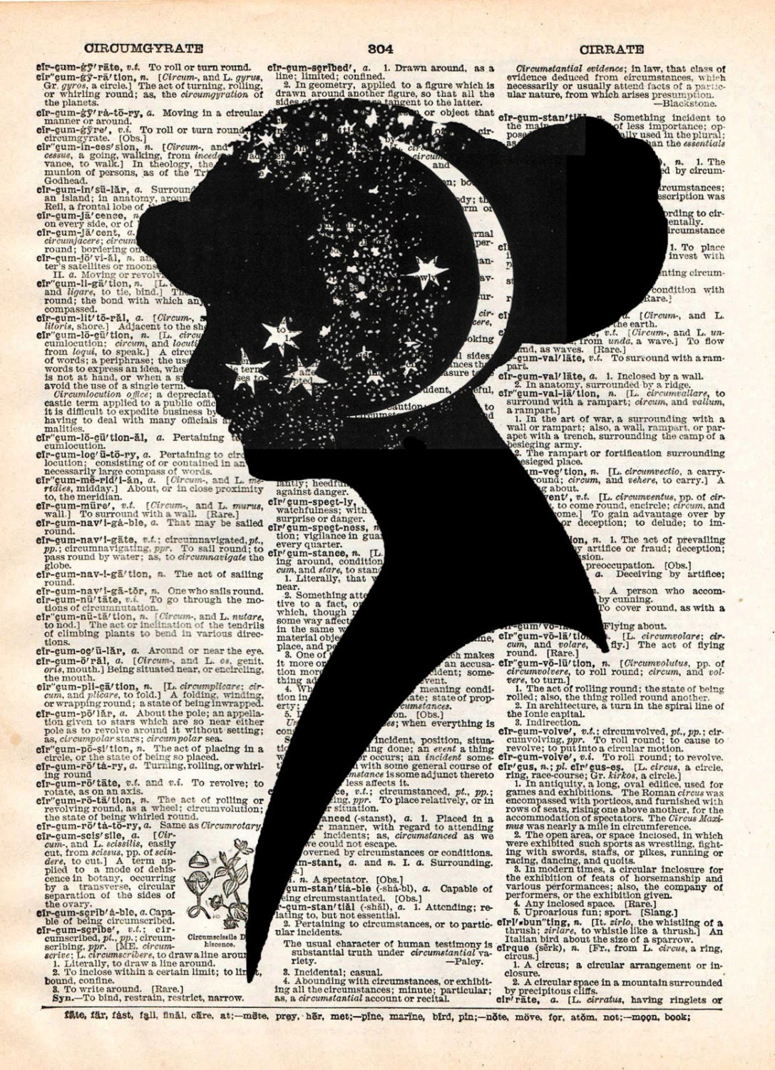 Vintage Dictionary Print - Head full of Stars - Antler Silhouette Antique Book Print - Elegant Surreal Home Decor - Altered Book