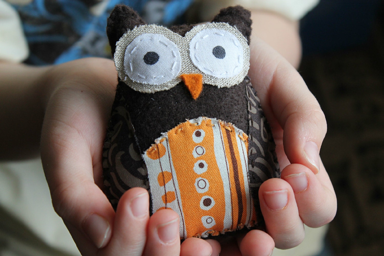 Pocket Owlie Softie in Orange - Hand Stitched