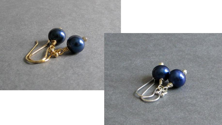Sapphire Blue Freshwater Pearl Earrings / Dark Blue Pearl Drop Earrings / 14k Gold Plated Dangle or Sterling Silver Earrings - Classic No. 3