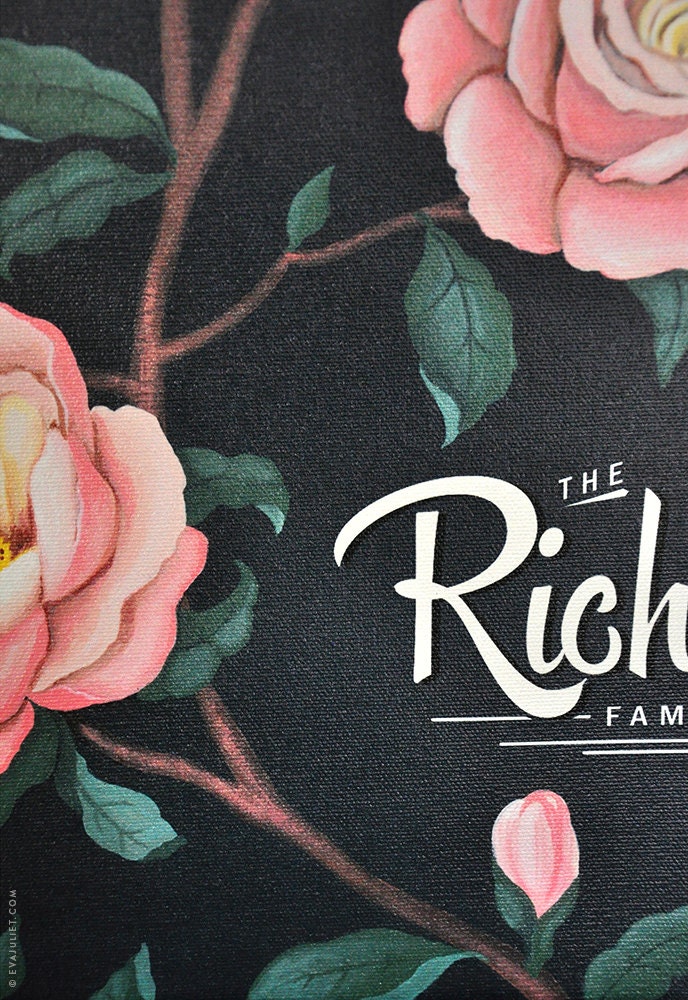 ROSEBUSH pattern Family Tree - CUSTOMIZABLE - 13 X 25 Printed on Canvas