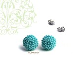 on SALE - Mini Aqua Blue Mum Posts. Resin Flower Studs. Spring Fashion Earrings