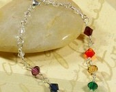 Crystal Chakra Bracelet Wire Wrapped Sterling Silver Rainbow Bracelet