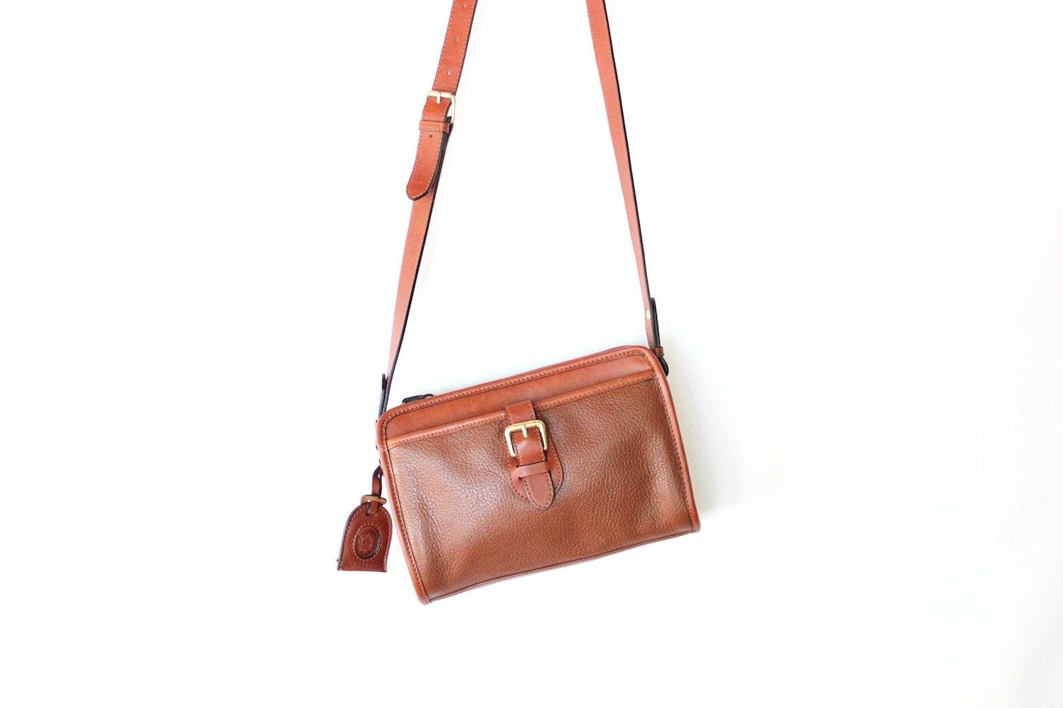 Vintage 80s Brown Leather Purse - Classic Cross Body Rectangle Bag