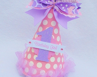 Pink and Purple Polka Dot Birthday Party Hat for princess party