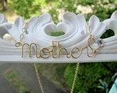 Personalized Mother's Day Necklace- Mother Necklace with Heart and Swarovski Crystal- Gold or Silver Plated