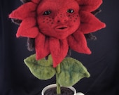 Needle Felted Anthropomorphic Red Flower Soft Sculpture by Bella McBride
