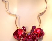 Vintage Antique Necklace Choker Collar Estate Brides Art Deco Victorian Ruby Red Crystal Chunky Rhinestones Brass Rare Art Nouveau Statement