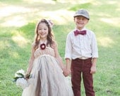 Ella Flower Girl Dress shown in Champagne and Chocolate, Size Medium