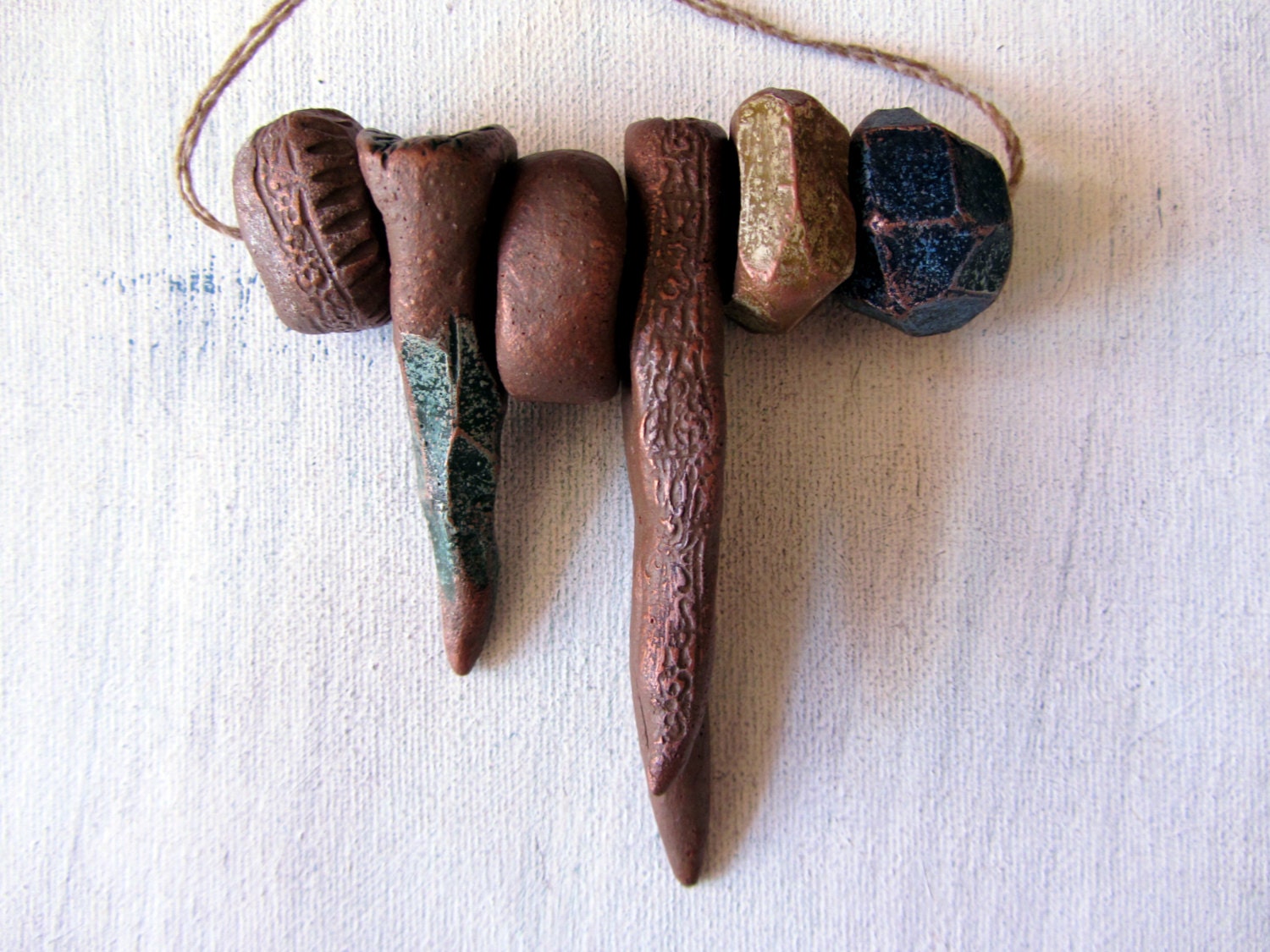 Mammoth Statement Beads -   6 Wobbly Bunch Shabby Chic Selection Clay Beads No.71
