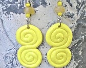 Earrings Lemonade Yellow Swirl Handmade Polymer Clay Beads