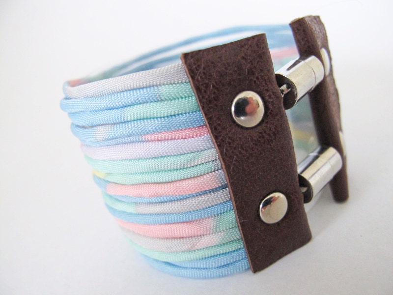 Cuff Fabric Bracelet - Soft Candy Pastel Multi Strand Wide Recycled Scarf - size XL