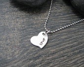 Hand Stamped TINY Aluminium Heart Necklace : love