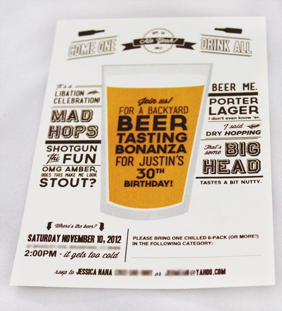 Printed set of 25 Custom Beer Tasting Invitations with Envelopes
