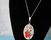Vintage Strawberry Fabric Pendant Necklace