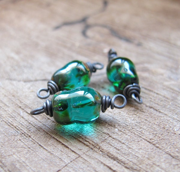 Lampwork glass connector. Necklace Bead Connector. Bracelet Clasp Connector. Turquoise Teardrop