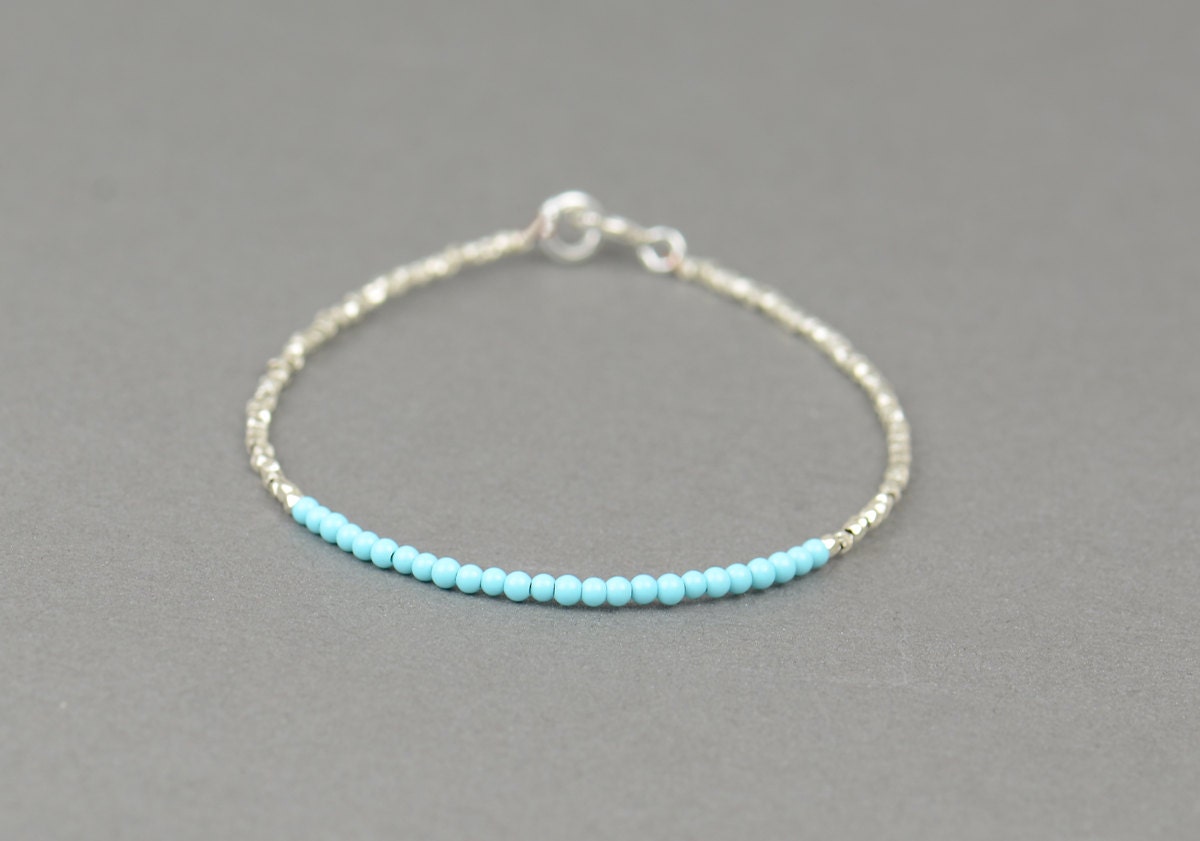 Turquoise color and sterling silver beads  bracelet