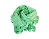 PomPom Tassel Dupata - Handwoven Cotton - Jadite