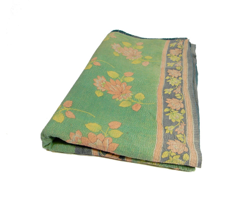 Vintage Kantha Quilt - Recycled Sari Blanket