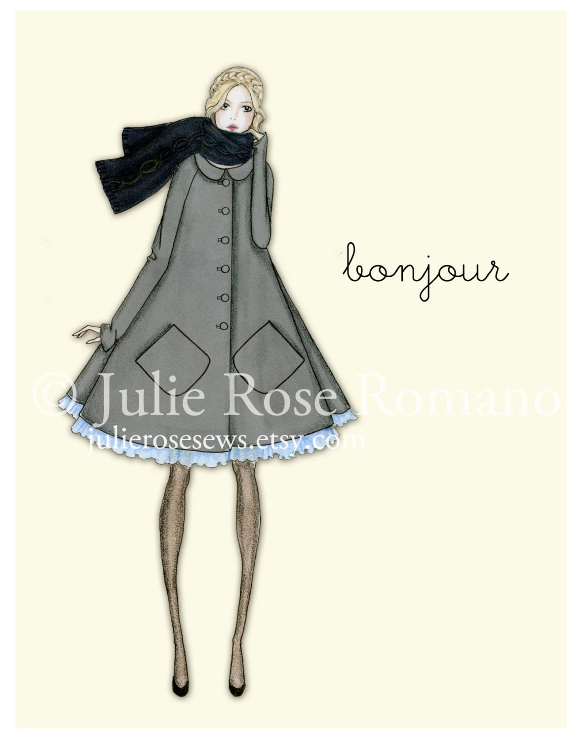 Winter Fashion Illustration Note Cards, Set of 5, Blank Inside