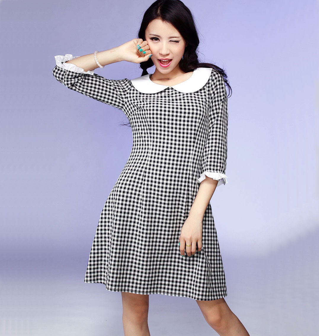 White collar Cotton Swing mini Dress (537)