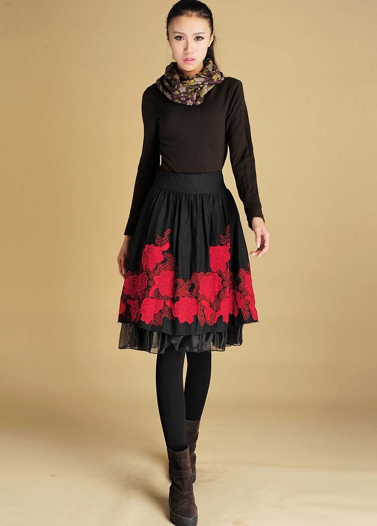 Flower linen skirt  (444)