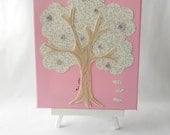 Pink tree artwork,  Children nursery decor, Kids wall art,
