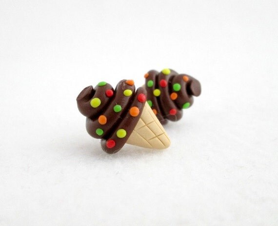 Chocolate Ice Cream Cone Earrings