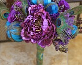 Plum Peacock Feather Wedding Bouquet