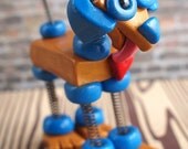 Mini Robot Dog Sculpture Adorable Desk Companion - Clay, Wire