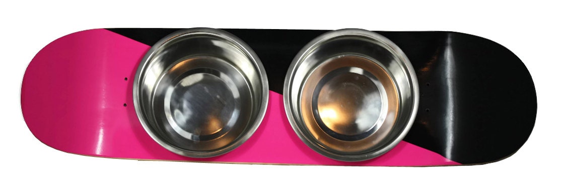 Raised Skateboard Dog Feeder - Two Tone Pink and Black