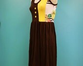 Brown Yellow Stripes and Flowers Tank Dress - size medium