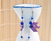 Origami earrings fish in purple with agate eco-friendly jewelry