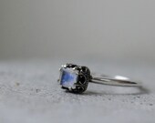 Rainbow moonstone ring. Sterling silver ring with square stone. Made to order