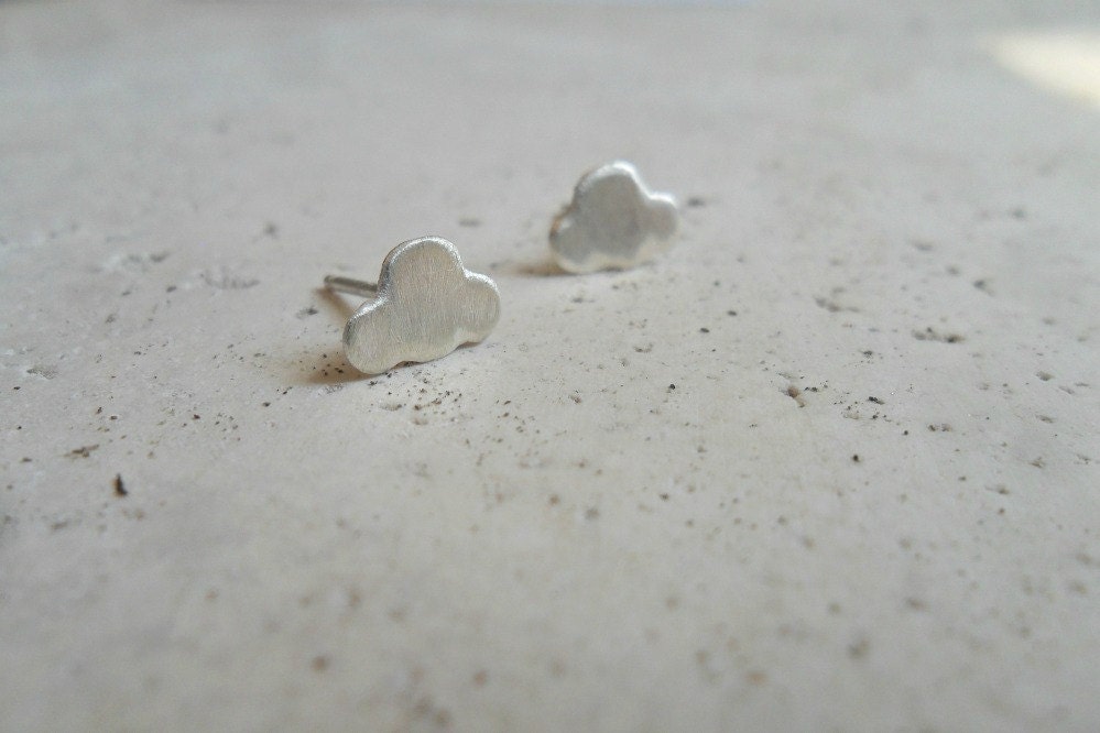 Sterling Silver Cloud Studs - Tiny Puffy Clouds - Handmade OOAK Summer Fashion