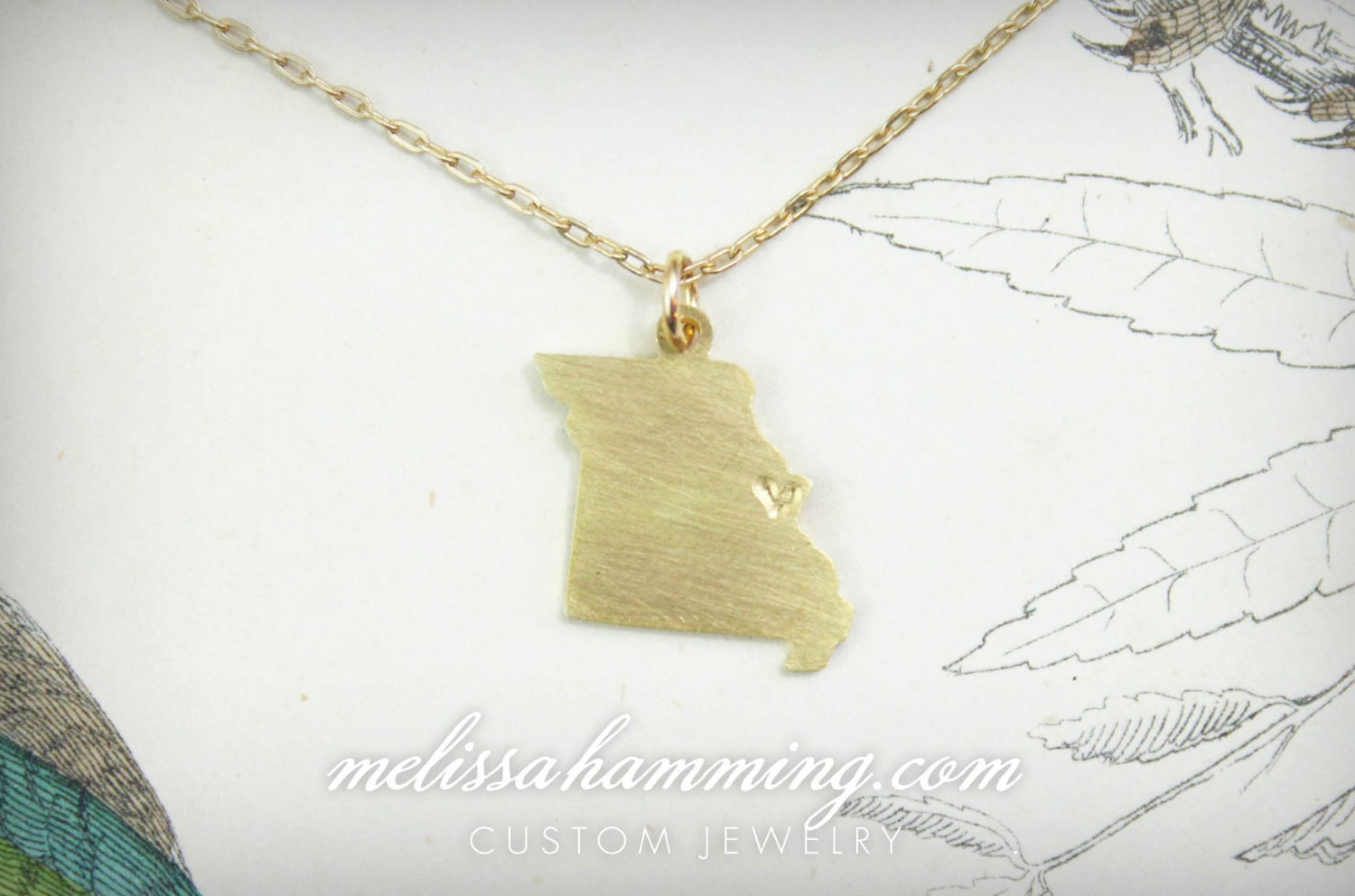 Gold Missouri Necklace: Handmade 14K Gold NY Charm with Heart // 14 Karat Gold // Cherish Where You Love