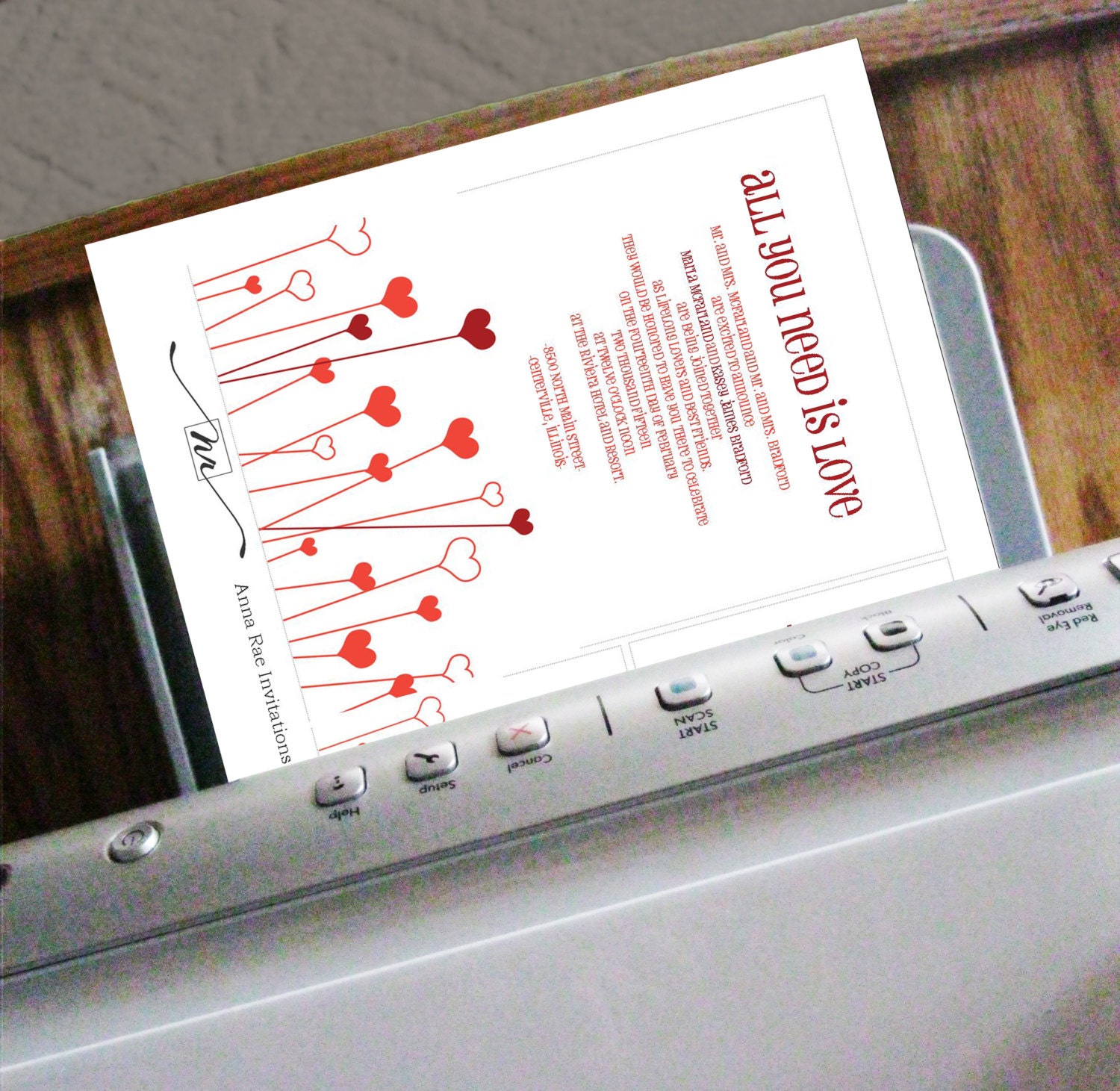 DIY- All You Need is Love, Wedding Invitation Suite, printable