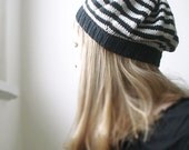 Black and gray baret with dark coral pom pom. Choose pom pom colour