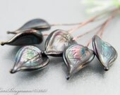 Metallic Black Leaf Headpins, Handmade Lampwork Glass, Jewellery Supplies, SRA