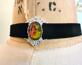 Jewel Choker Necklace Cameo Black Velvet Ribbon Rainbow Vitrail Victorian Steampunk Gothic Lolita Burlesque by Joolienn on etsy