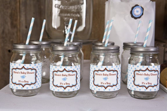 Lil Birdie Themed Water Bottle Labels - Bird Baby Shower Decorations in Blue and Brown (12)