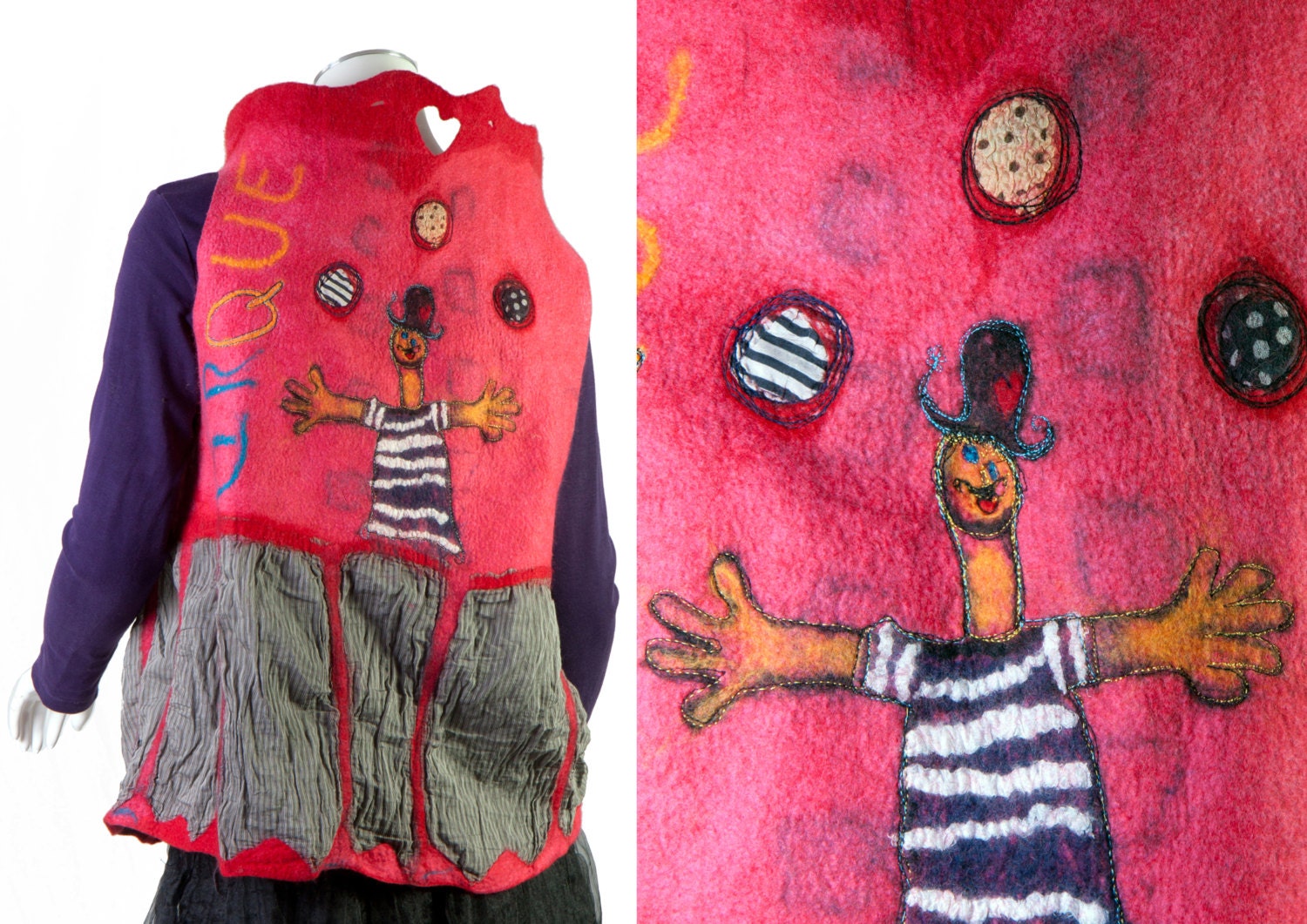 Reserved for Christie nuno felt merino wool  women vest - reversible and convertible bolero or wrap - Size M to XL