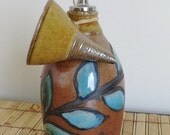 Olive Oil Bottle - Cruet with Bold Turquoise Leaf Design