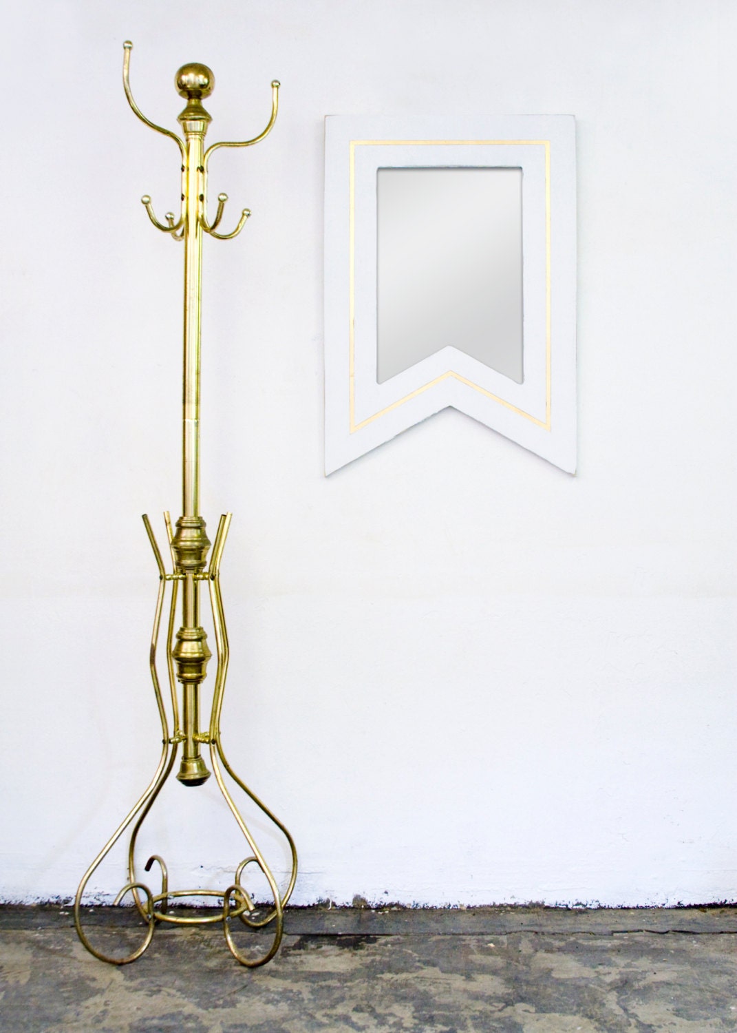White Banner Wood Mirror with Gold Leaf Accent