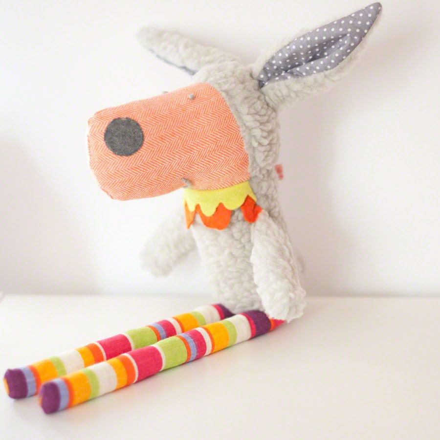 Laura the sheep soft toy - gray with striped legs - PinkNounou
