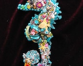 Vintage Jewelry Collage Sculpture Ula Seahorse Decorative Art